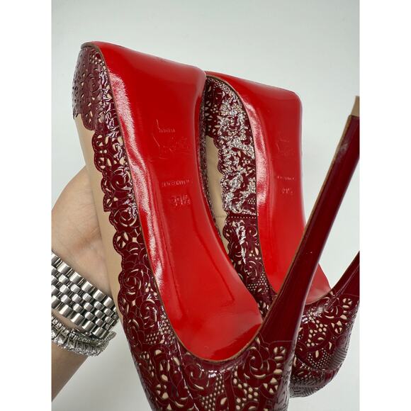 Christian Louboutin Leather Floral Trim Patent Veramucha Pumps Red Size 39.5 - Picture 14 of 16